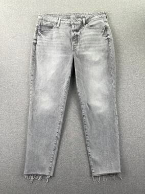 Old Navy Jeans Womens 14 Gray OG Straight Ankle High Rise Slimming Pockets Fray